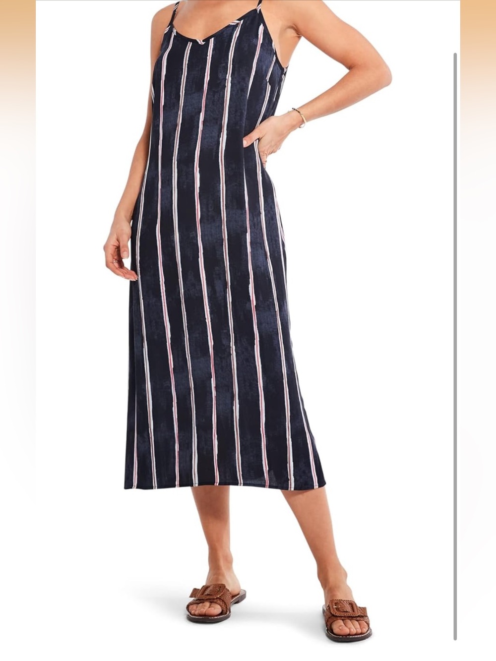 NIC+ZOE Black Maxi Slip Dress with Pink and White Stripes